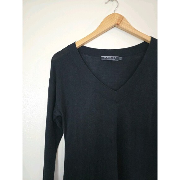 Peruvian Connection V Neck Long Sleeve Pima Cotton Dress Size XS Black Short - Picture 3 of 7